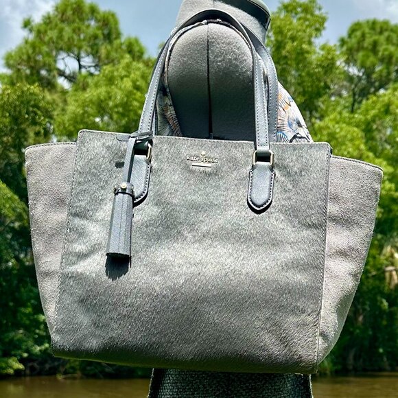 kate spade Laurel Way Suede & Hair-Calf Hadlee Tote Bag Smokey Pearl - Picture 1 of 16